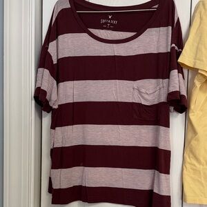 Aeropostale Soft & Sexy Wide Striped Short Sleeve Tee - Maroon and Light Gray